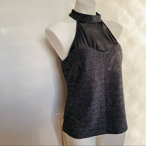Shein Mesh Insert Glitter Halter top NYE Holiday - Picture 6 of 11